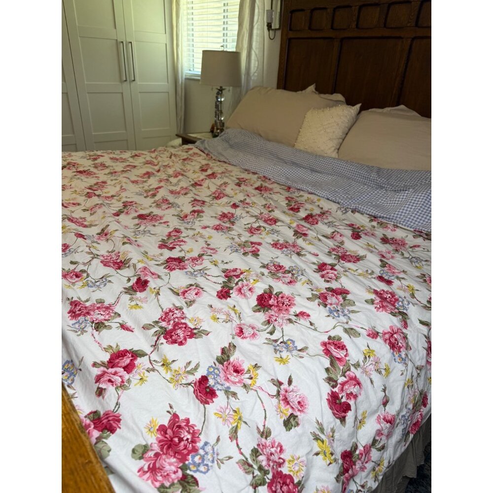 Vtg Ralph Lauren LRL Queen cotton Comforter Floral Peony Gingham Reversible read